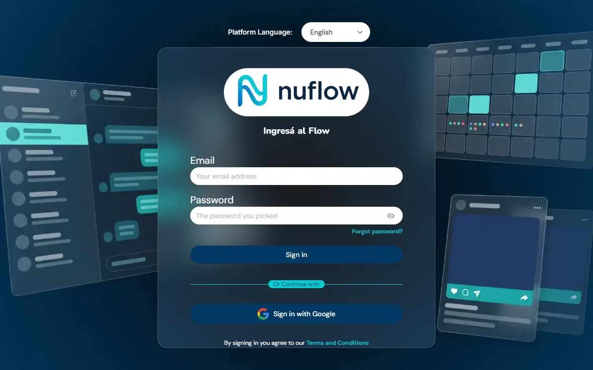 Pantalla de entrada de NuFlow Hub